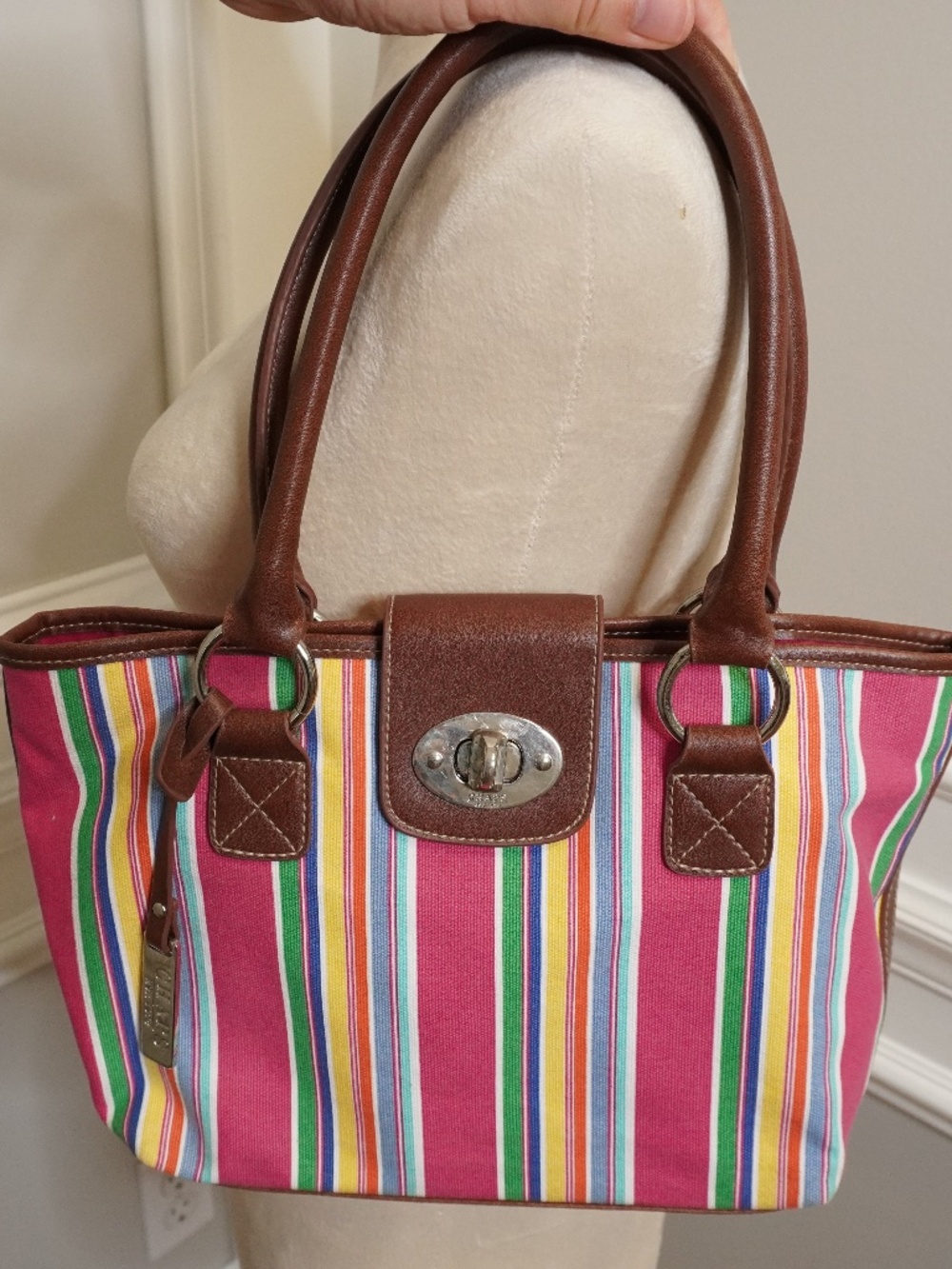 Leather CHAPS Stripped Shoulder Bag